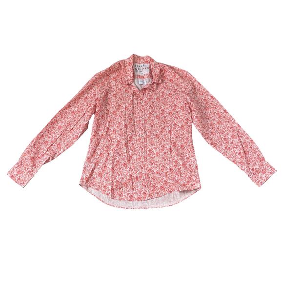 Frank & Eileen Finbar Classic Linen Button Front Shirt Peach Floral - Picture 2 of 10